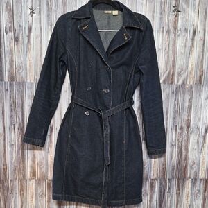 Rubbish Dark Denim Double Breasted Trench Coat Size M